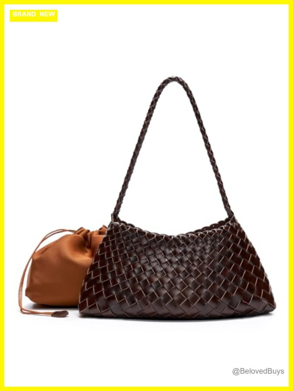 Woven Vegan Leather Shoulder Purse with Drawstring Pouch, Braided Strap Hobo